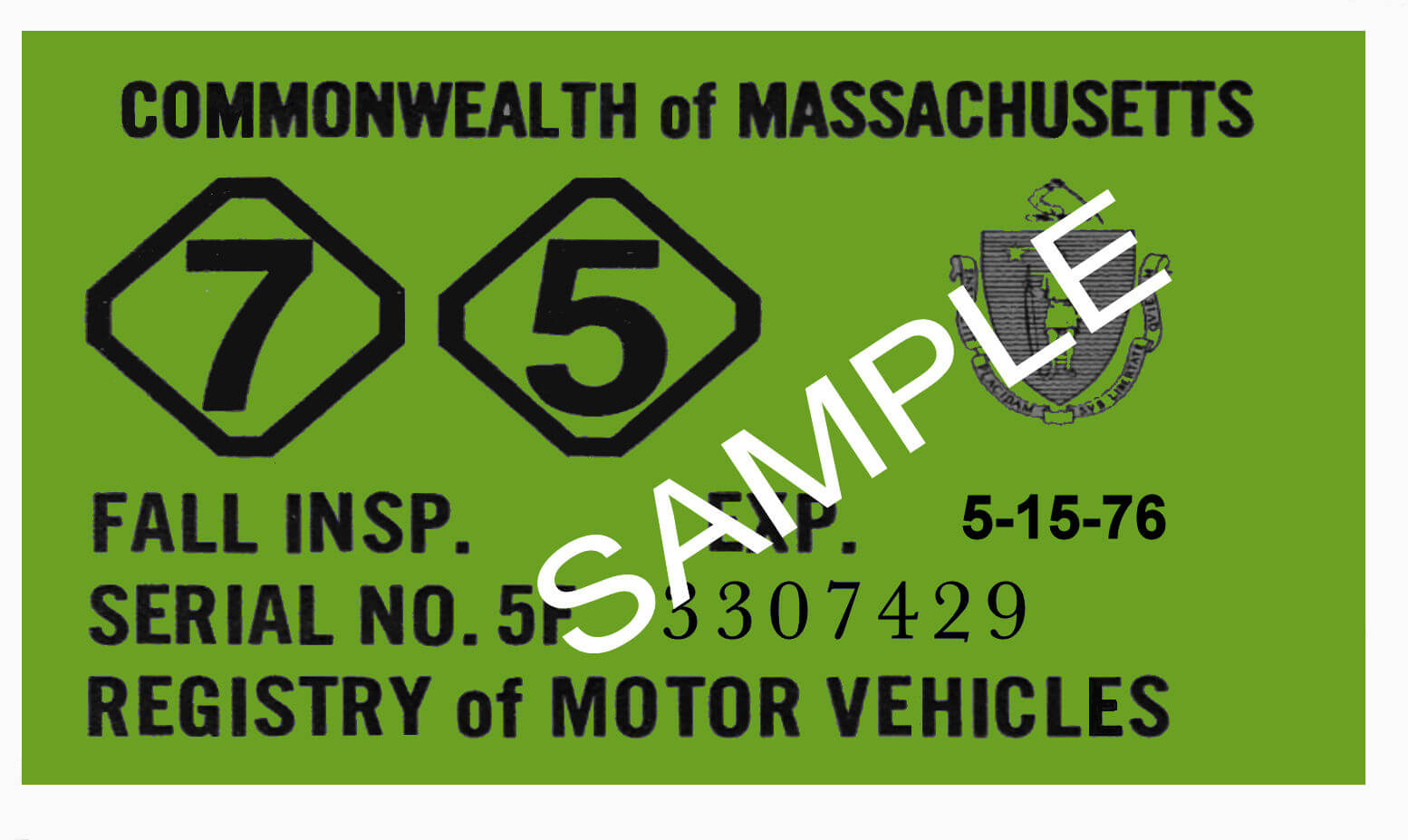 Modal Additional Images for 1975 Massachusetts FALL INSPECTION Sticker